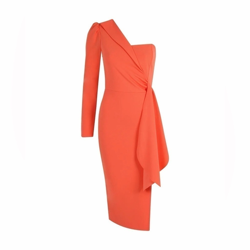 Womens Dresses | Coral One Shoulder Scuba Crepe Midi Dress - Picture 10 of 11